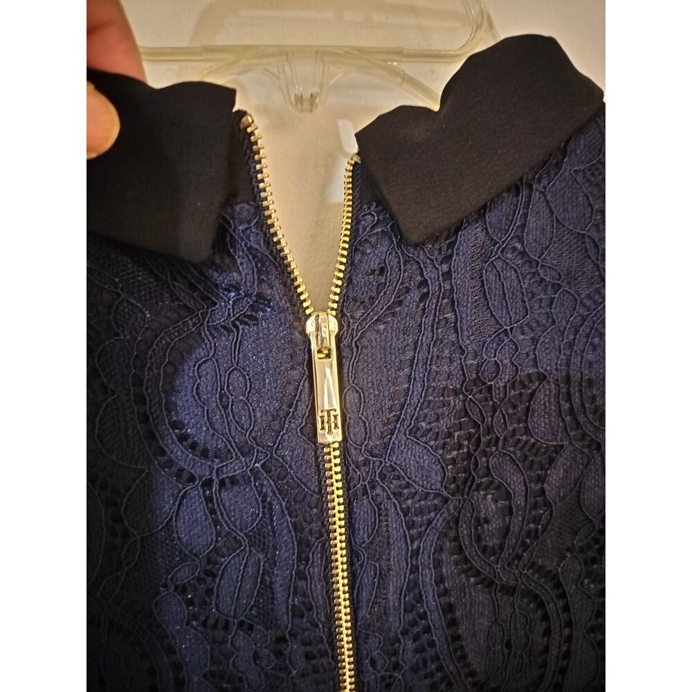 4128) Tommy Hilfiger Navy Blue Black Lace Lined Sheath Dress Size 14 - Picture 11 of 13